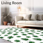 Tropical Green Leaf Patterned Rug