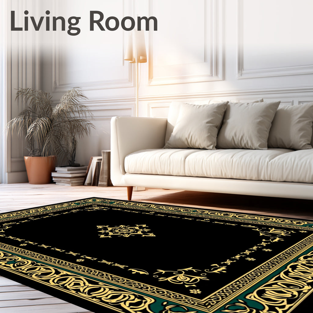 Gold Floral Vine Border Pattern Rug