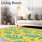 Tropic Leaf Pattern Yellow Background Rug