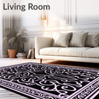 Elegant Scrollwork Black Pink Rug