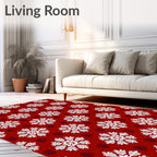 White Snowflake Red Tiled Pattern Rug