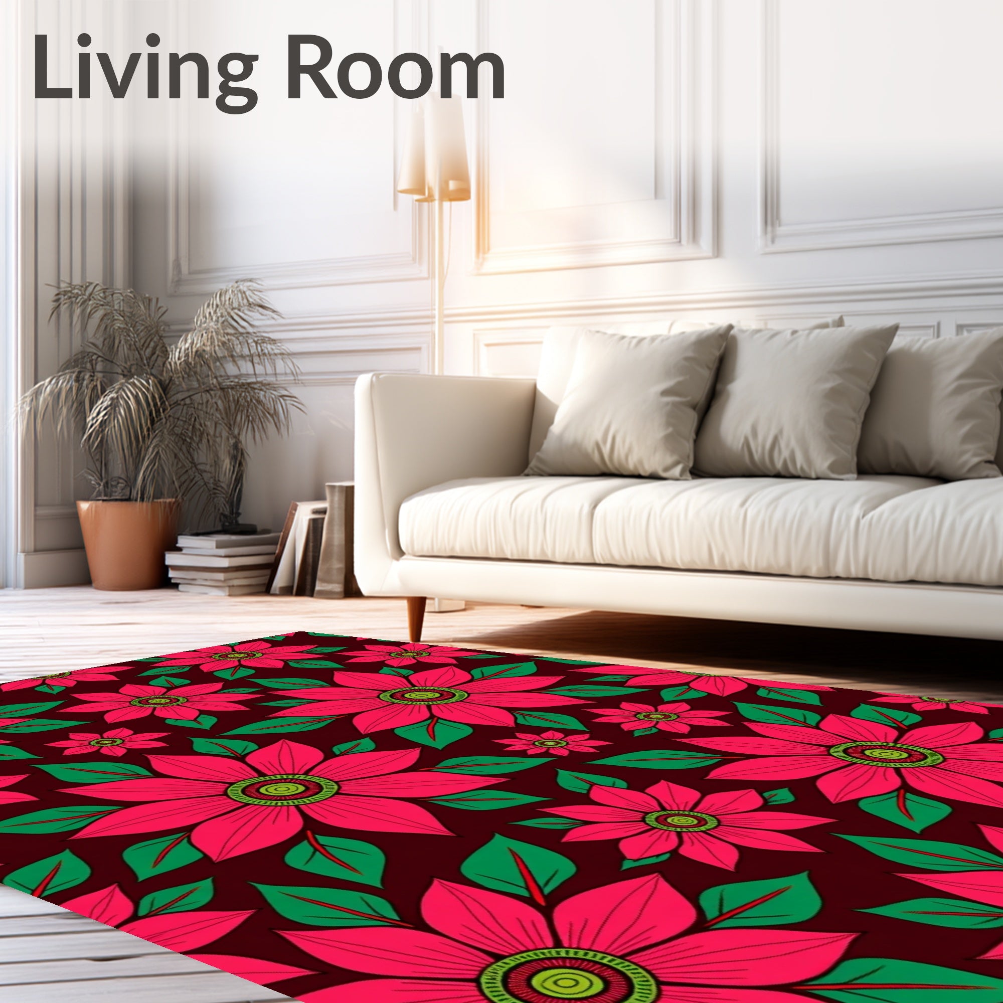 Vibrant Fuchsia Flower Pattern Rug