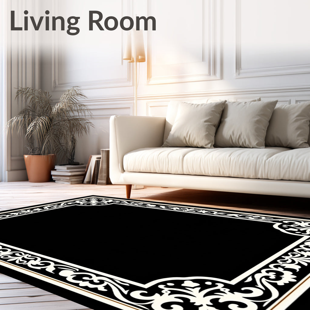 Elegant Floral Swirl Decorative Border Rug
