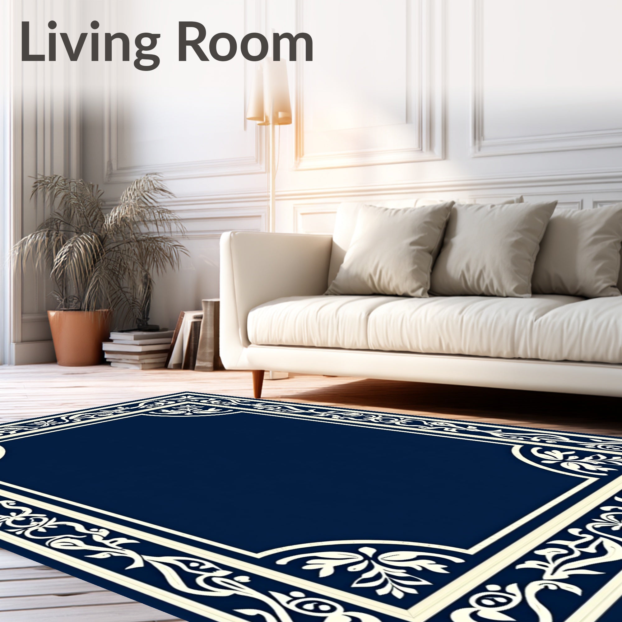 Ornate Cream Floral Border Design Rug