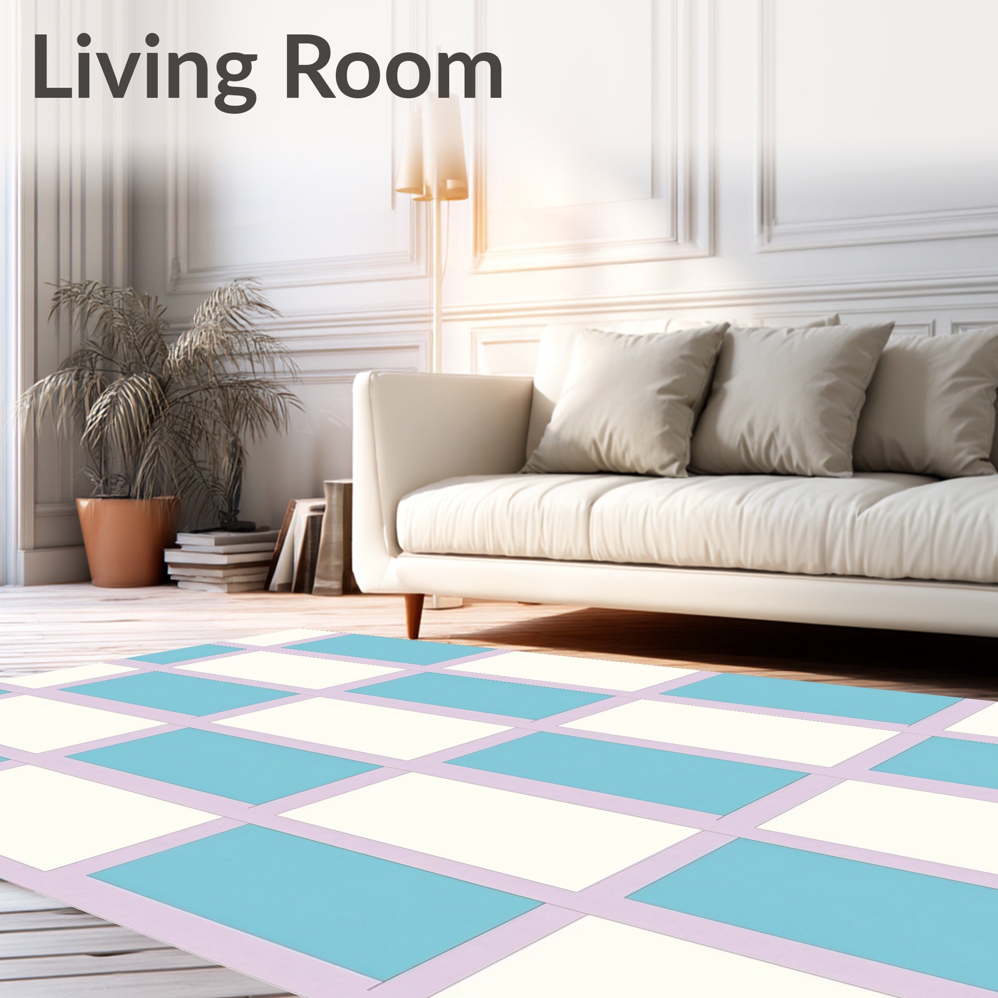 Pastel Blue White Grid Composition Rug