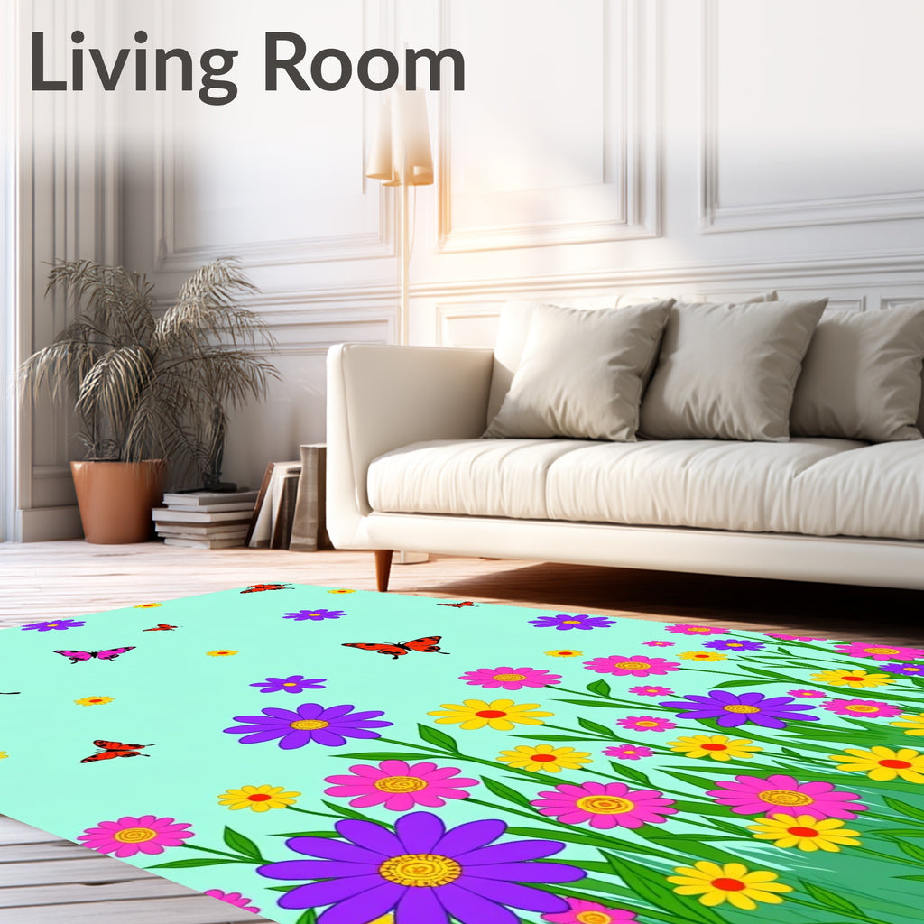 Colorful Butterflies and Vibrant Flowers Rug