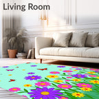 Colorful Butterflies and Vibrant Flowers Rug