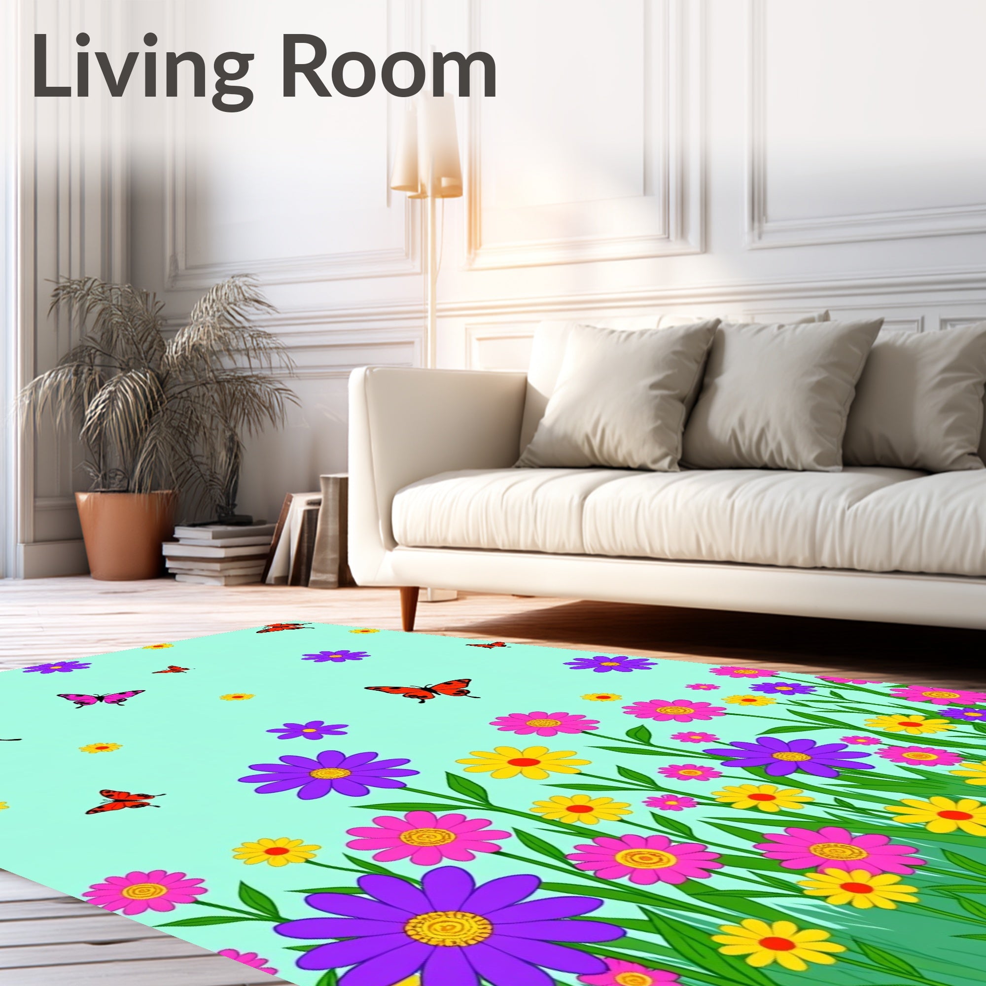 Colorful Butterflies and Vibrant Flowers Rug