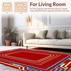 Red Gold Blue Geometric Border Pattern Rug