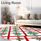Red Pine Needle Snowflake Plaid Design Rug