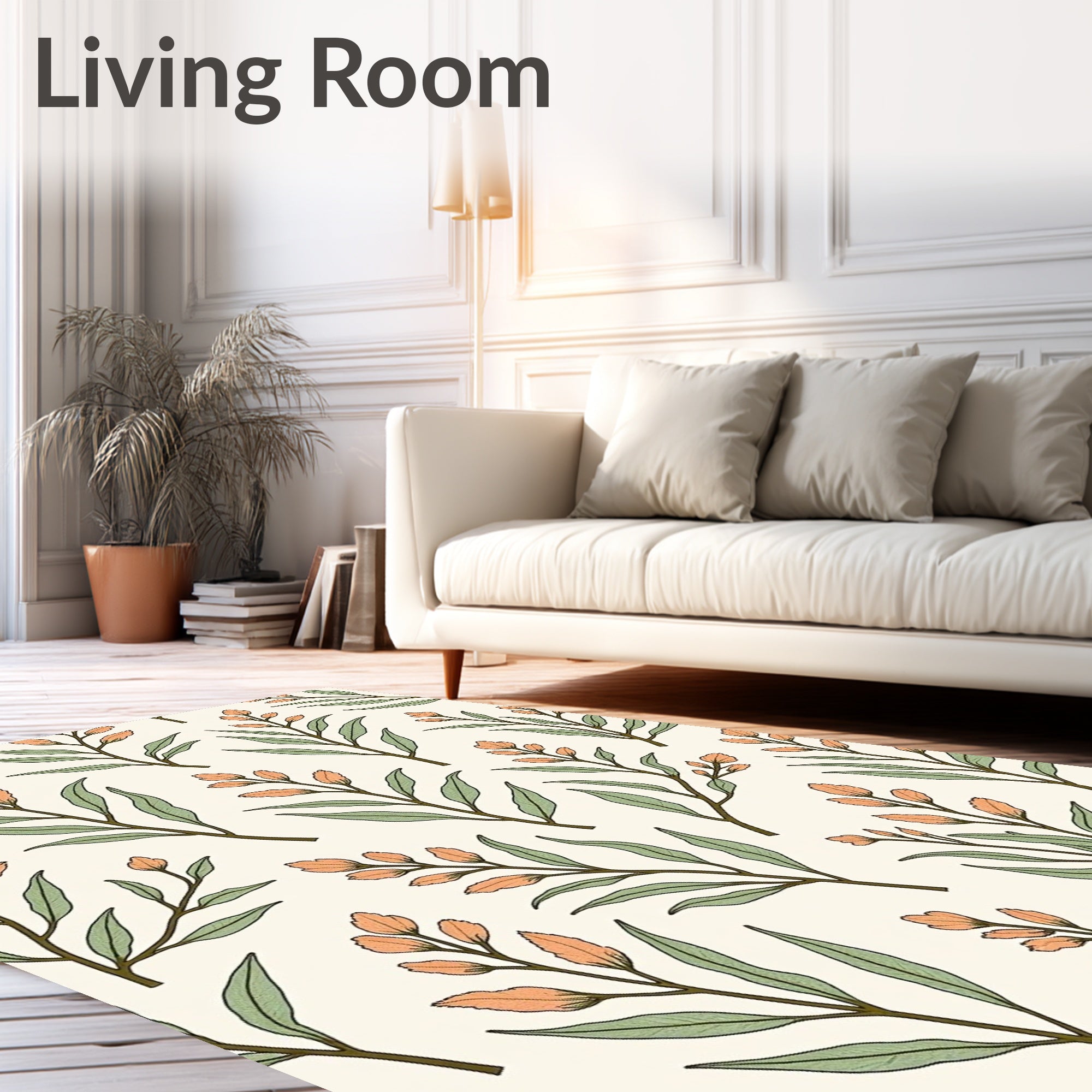 Botanical Branch Pattern With Orange Buds Rug