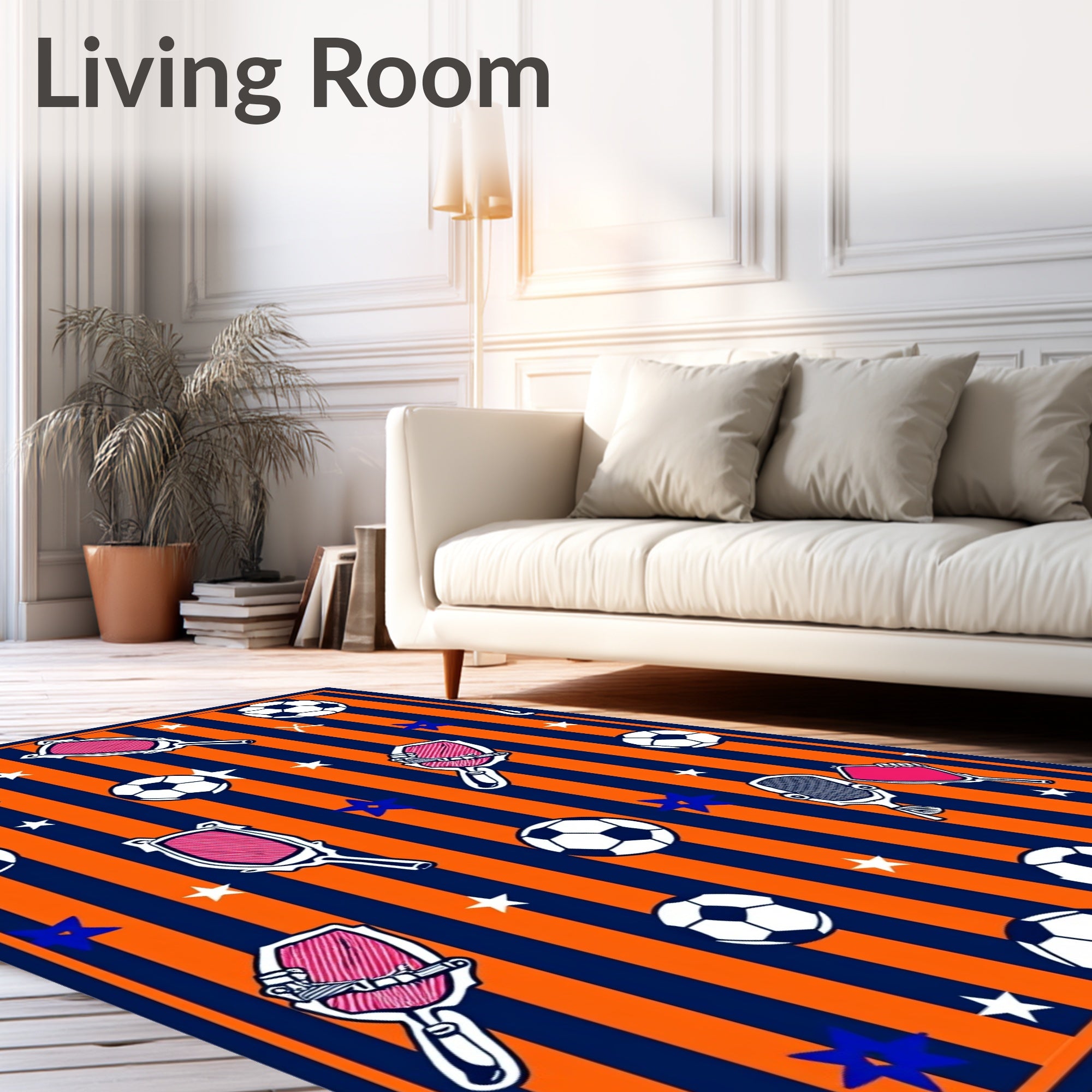 Sporty Objects On Striped Background Rug