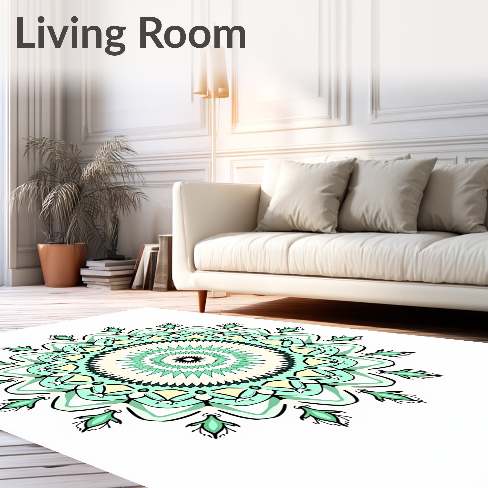 Radiant Mint And Yellow Mandala Design Rug