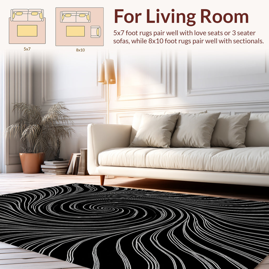 Black White Swirl Dynamic Abstract Rug