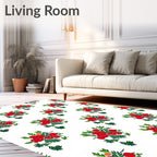 Red Berry And Green Leaf Pattern Rug