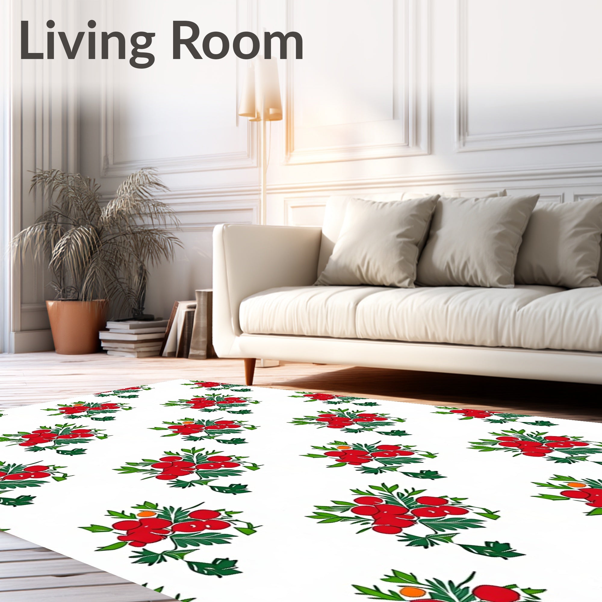 Red Berry And Green Leaf Pattern Rug