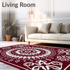 Crimson White Intricate Floral Mandala Pattern Rug