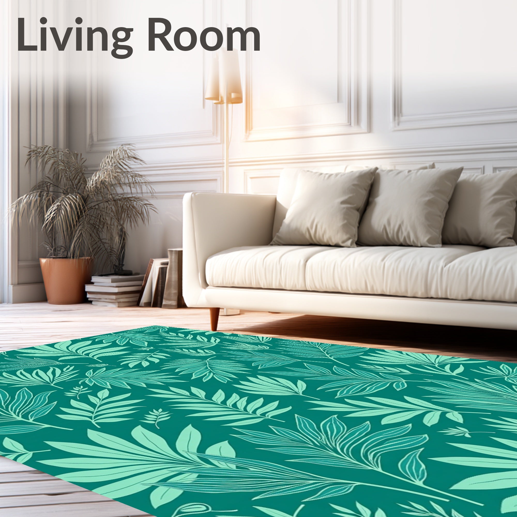 Emerald Tropical Leaf Pattern Rug