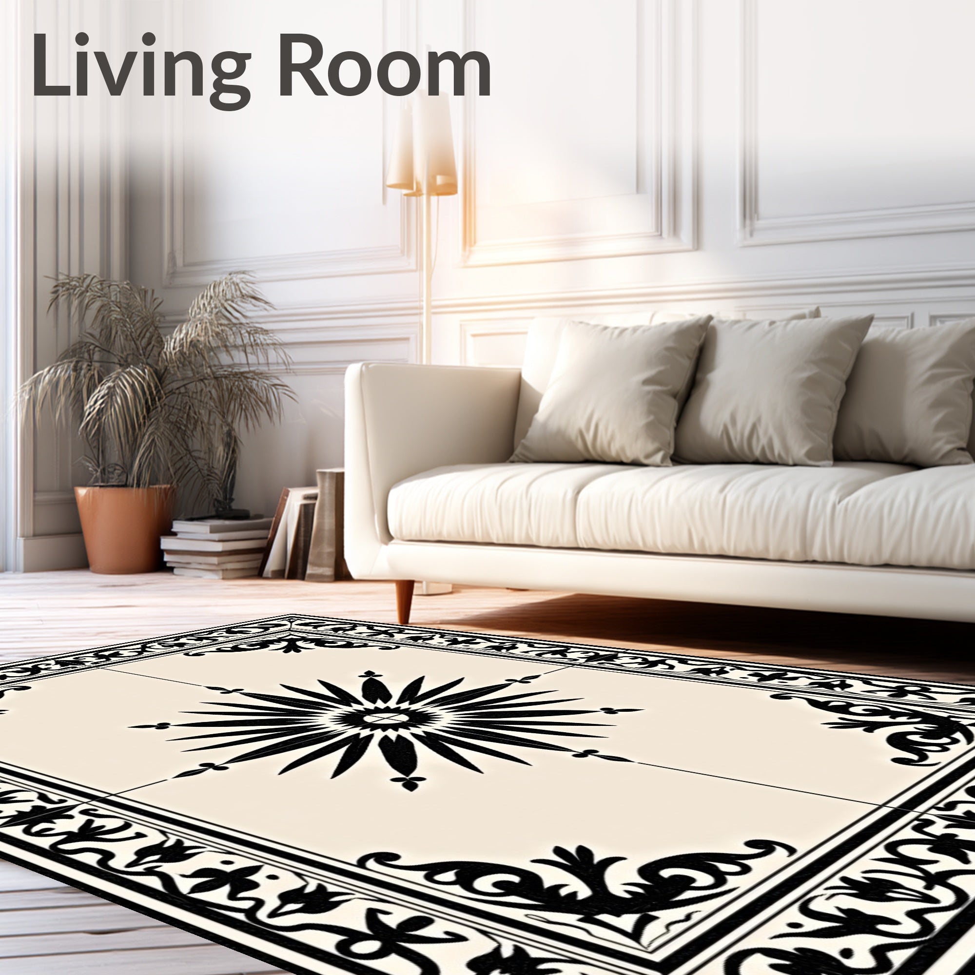 Classic Starburst Floral Border Design Rug