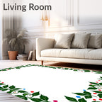 Whimsical green foliage with snowman accents Rug