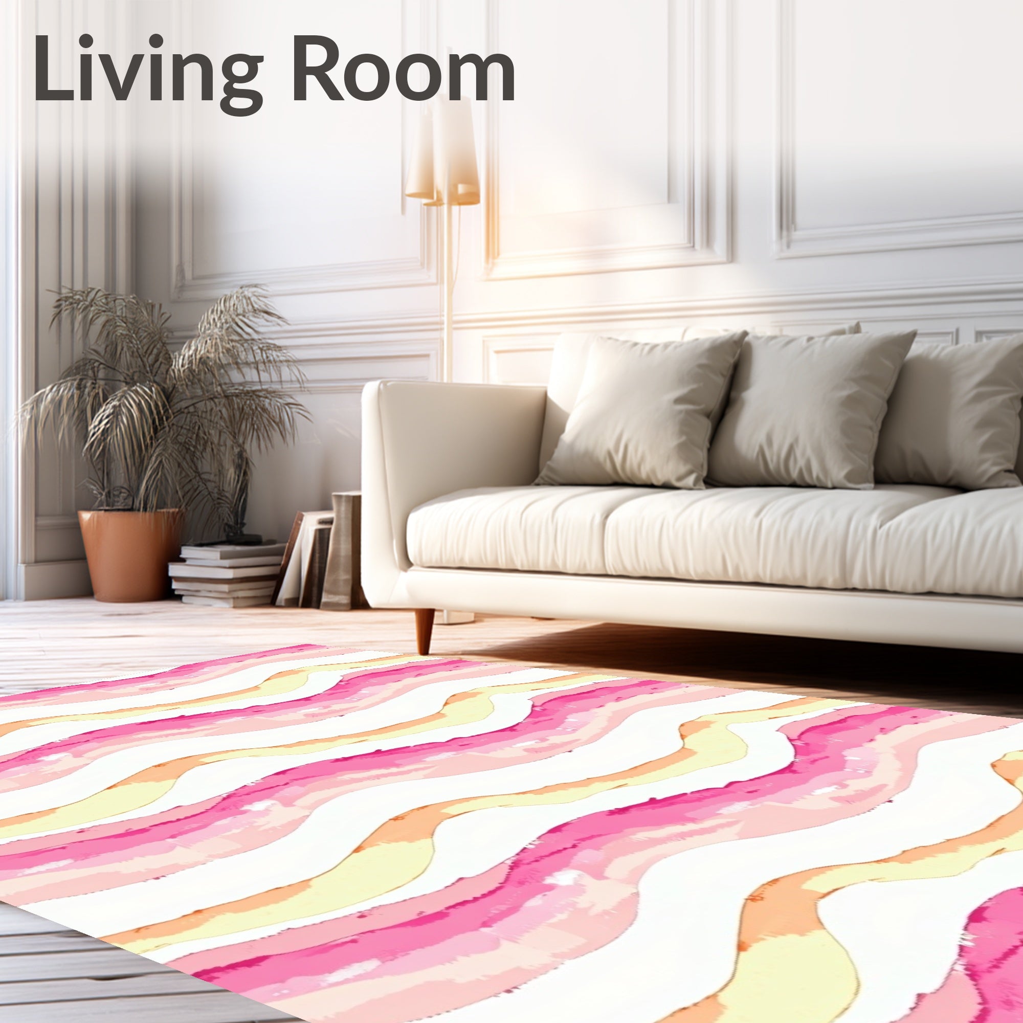 Pink Yellow Wave Pattern Design Rug