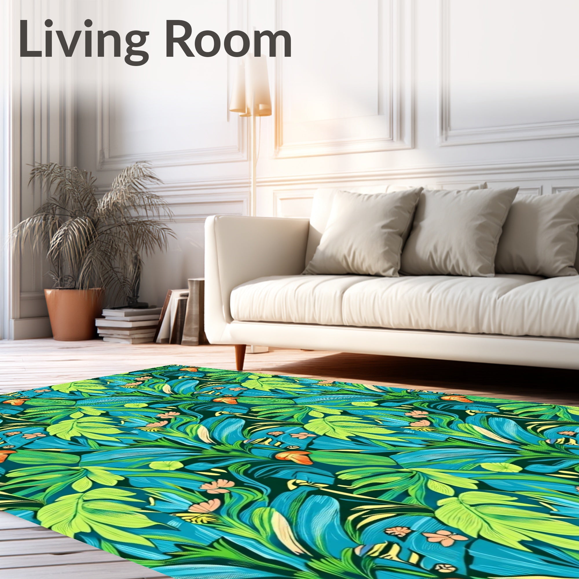 Exotic Tropical Jungle Leaf Pattern Rug