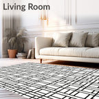 Classic Black White Geometric Layout Rug