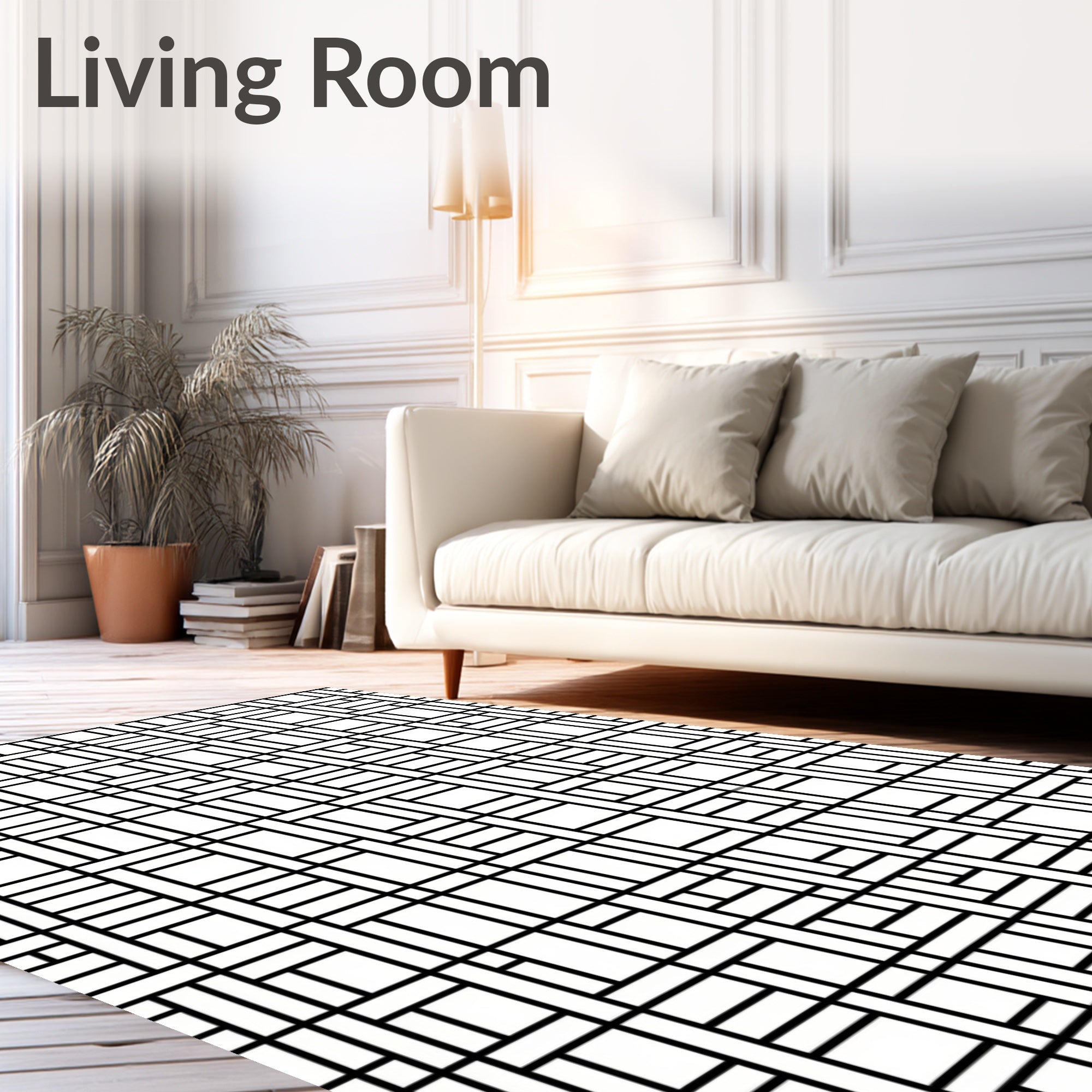 Classic Black White Geometric Layout Rug
