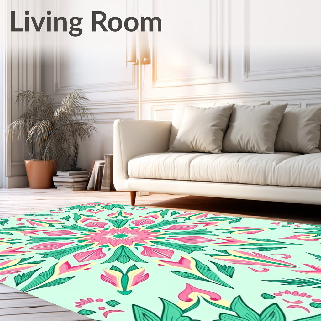 Mandala Floral Pattern with Pink Accents Rug