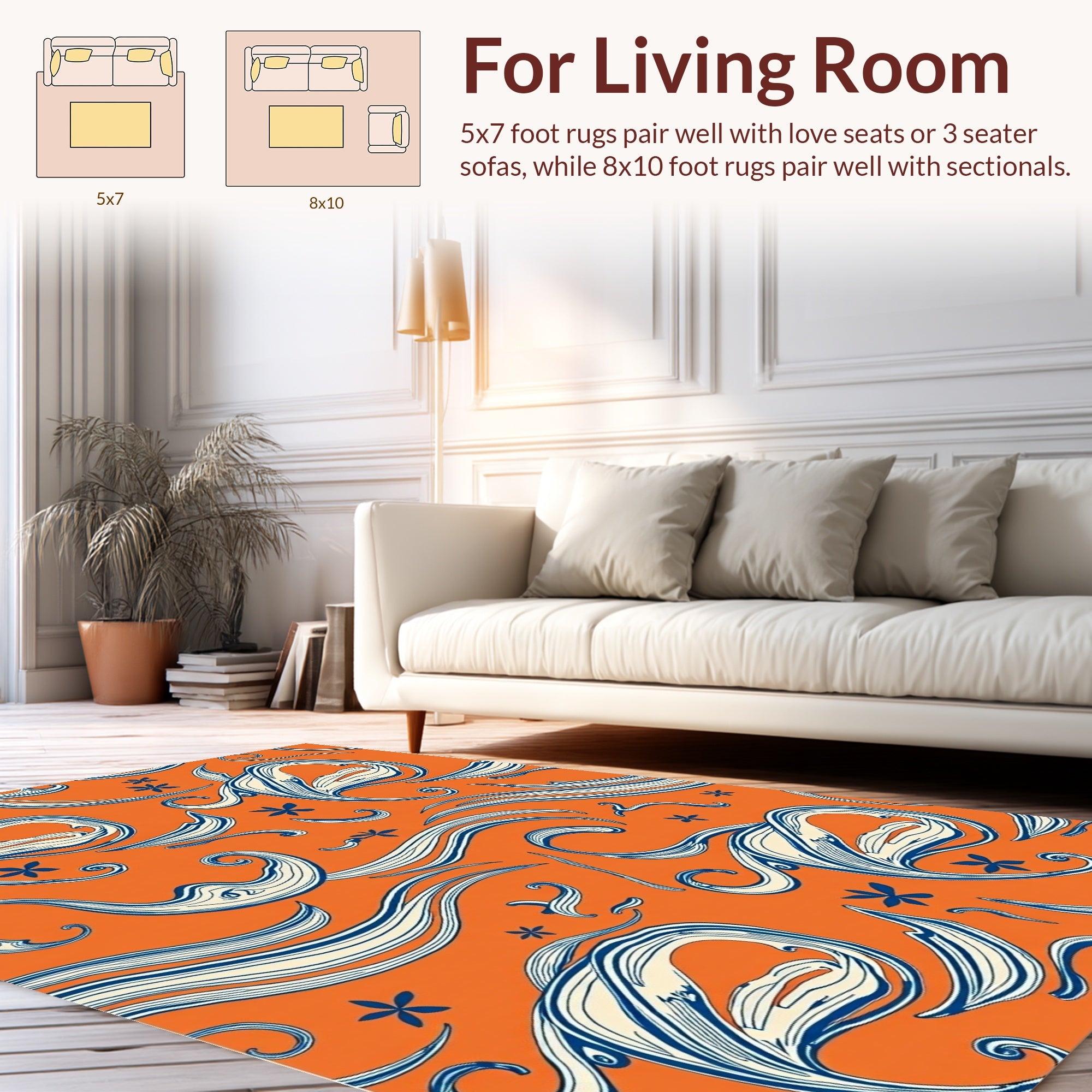 Orange Swirls Floral Abstract Design Rug