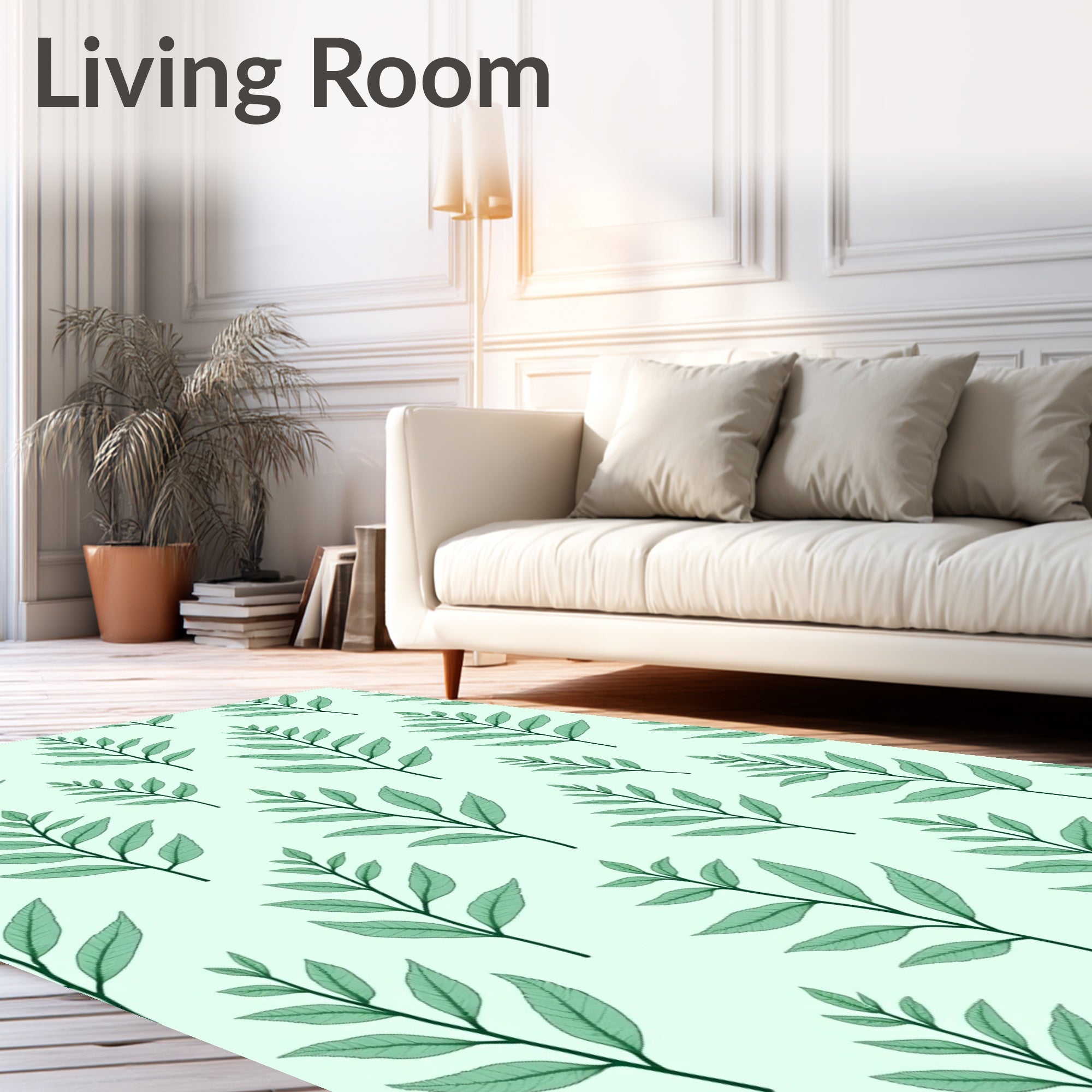 Delicate Green Leaf Pattern Rug