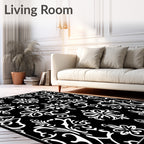 Classic Black White Damask Pattern Rug