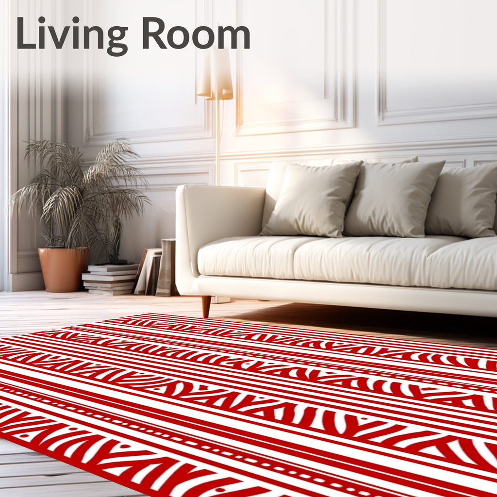 Red White Vertical Stripe Abstract Rug