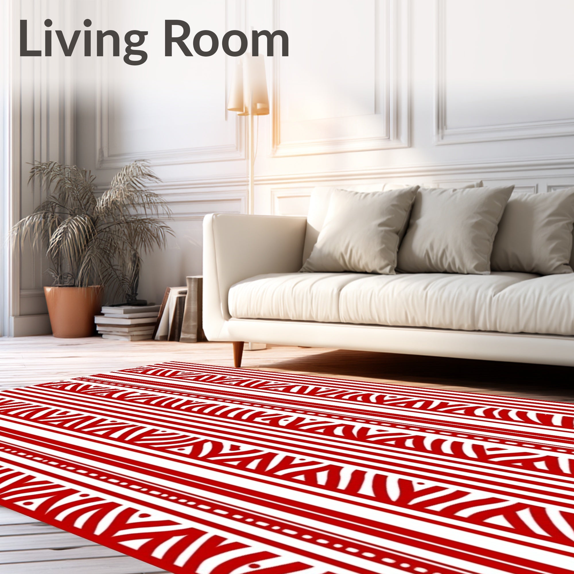 Red White Vertical Stripe Abstract Rug