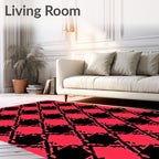 Red Black Pixelated Geometric Pattern Rug