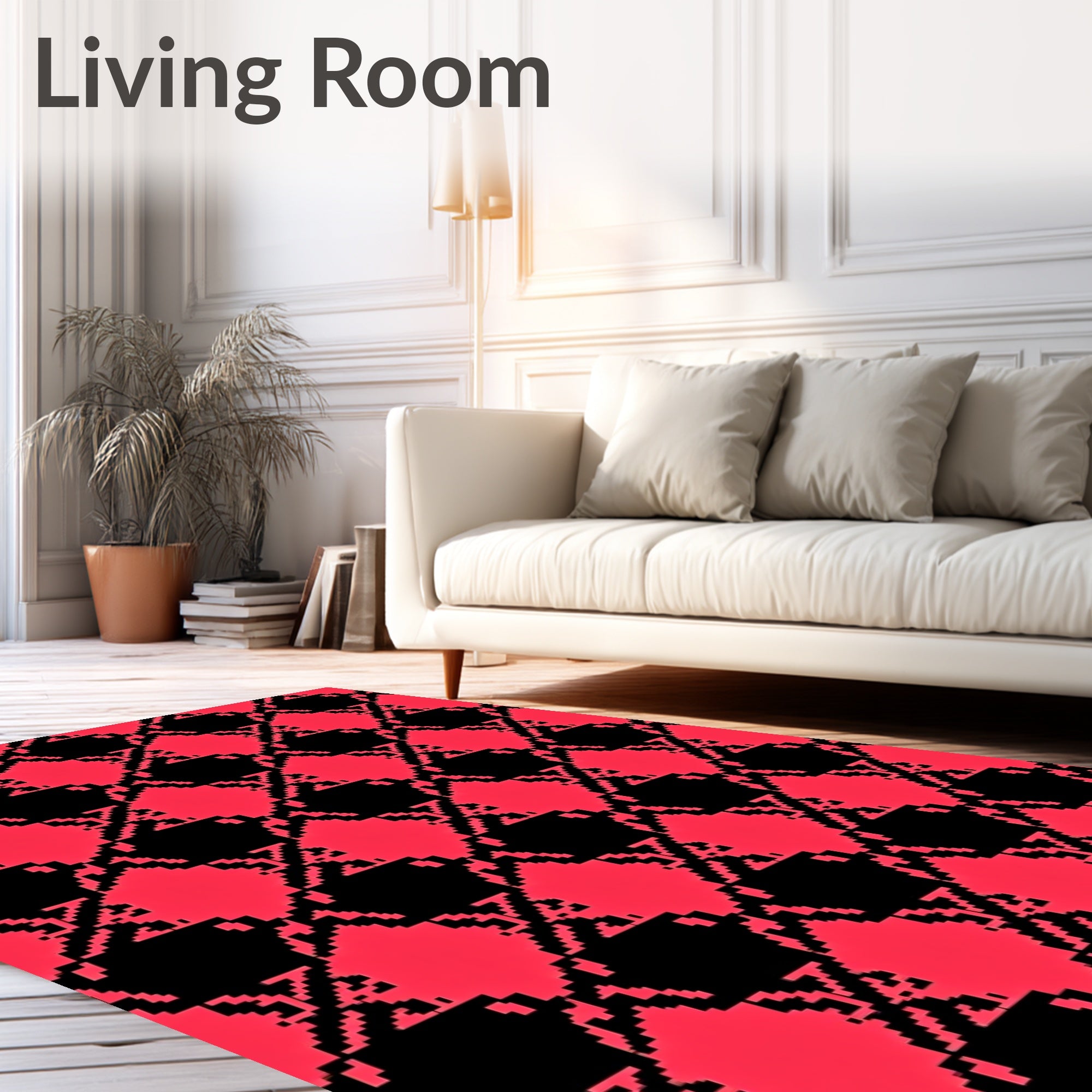 Red Black Pixelated Geometric Pattern Rug