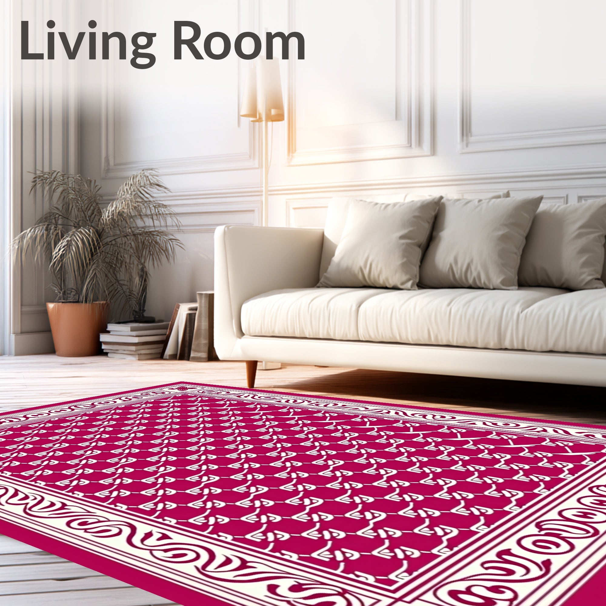 Ornate Crimson Cream Repeating Pattern Rug