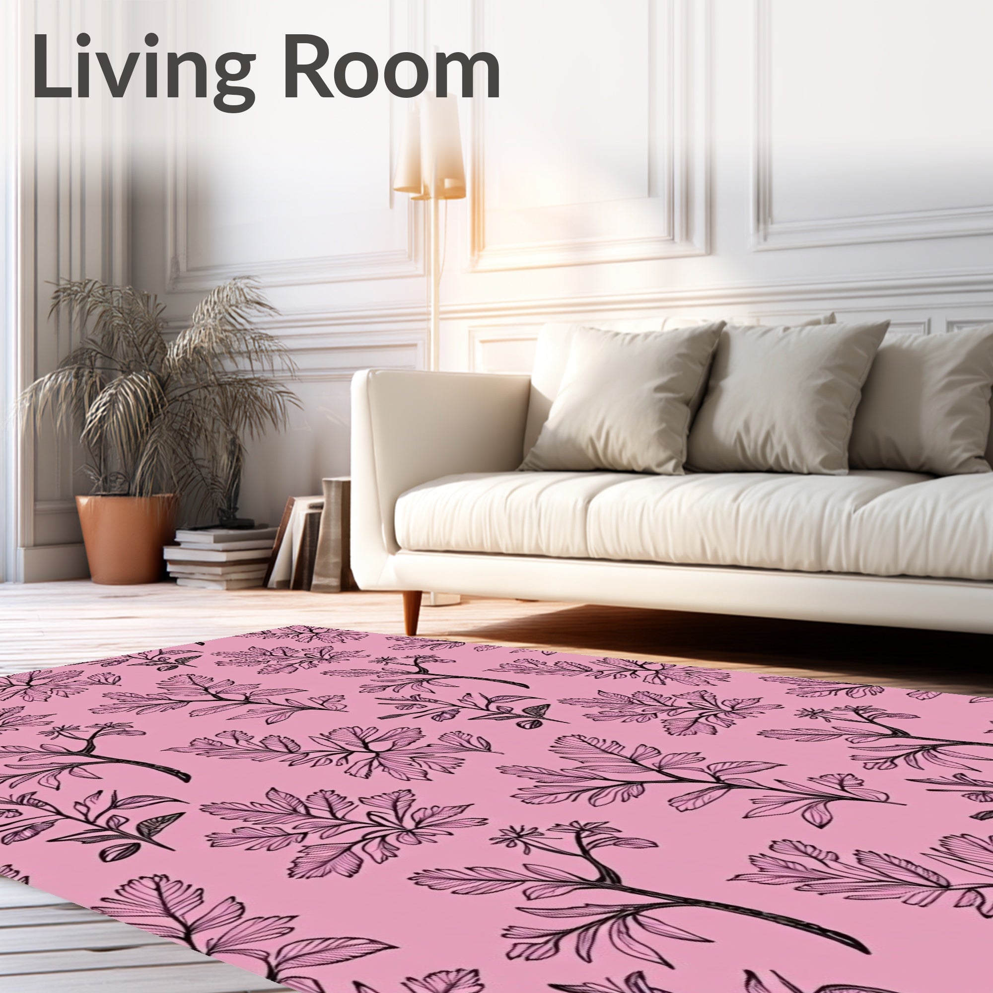 Pink Botanical Line Art Floral Rug