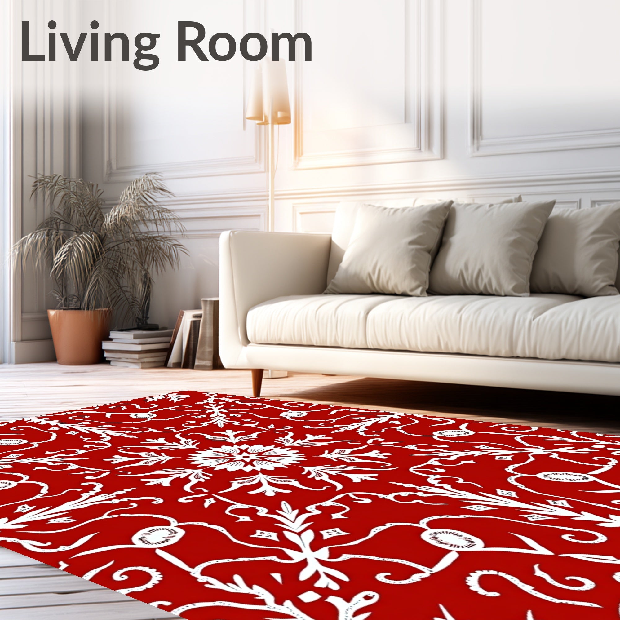 Red White Scrollwork Medina Pattern Rug