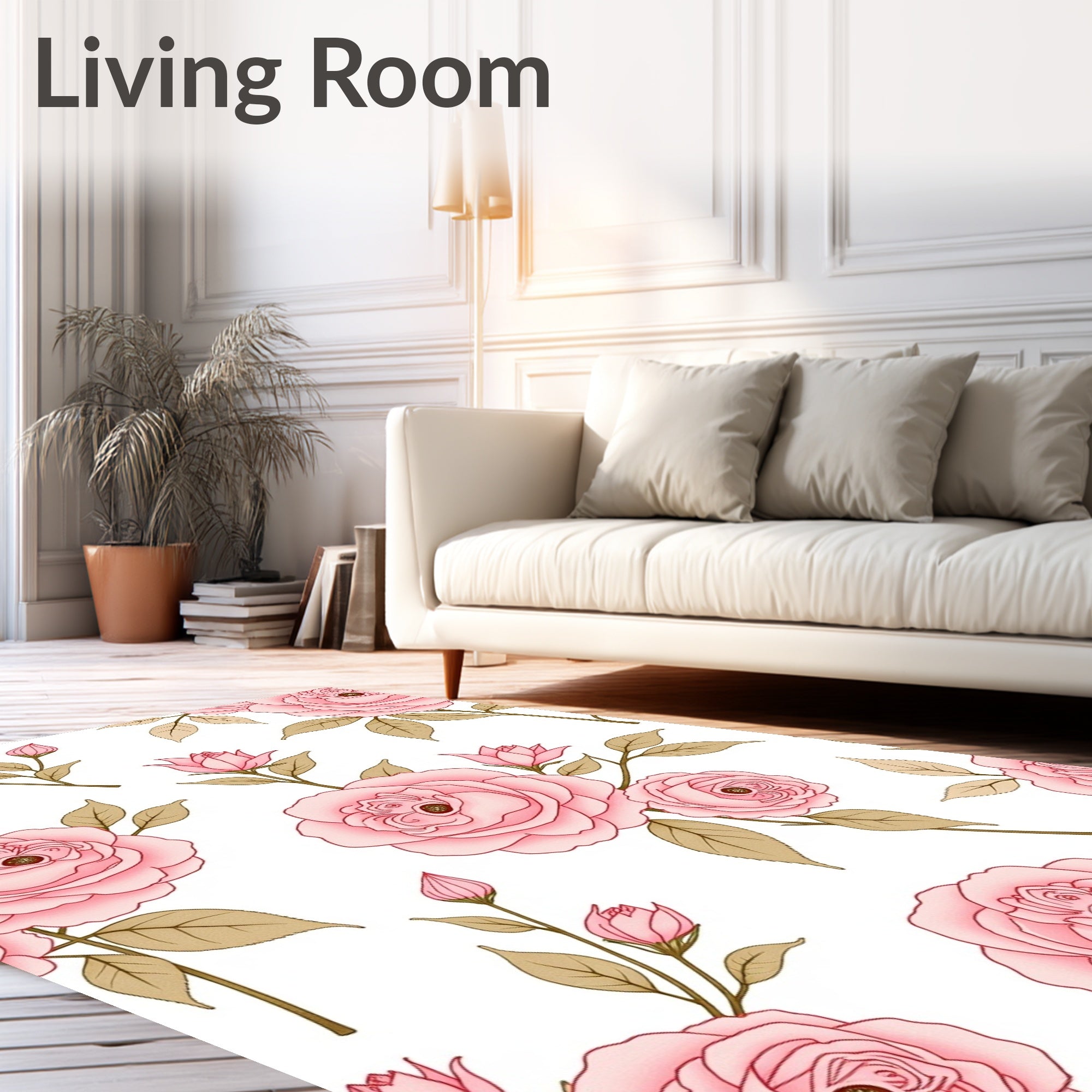 Pink Rose Patterned Artistic Rug
