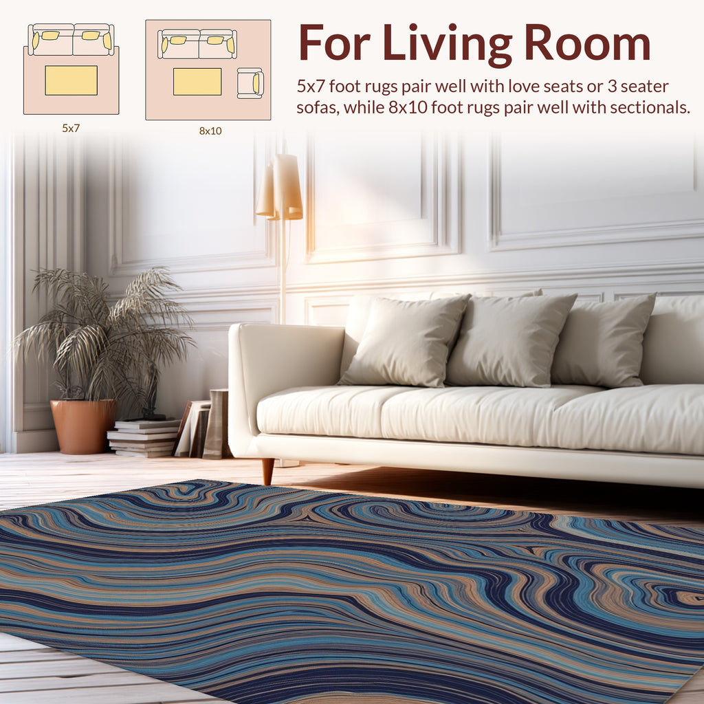 Wavy Blue Tan Marbled Pattern Rug