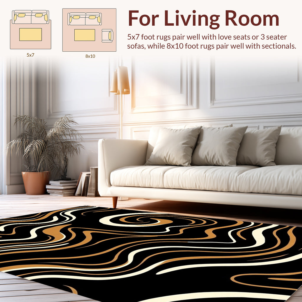 Abstract Swirls Black Gold Rug