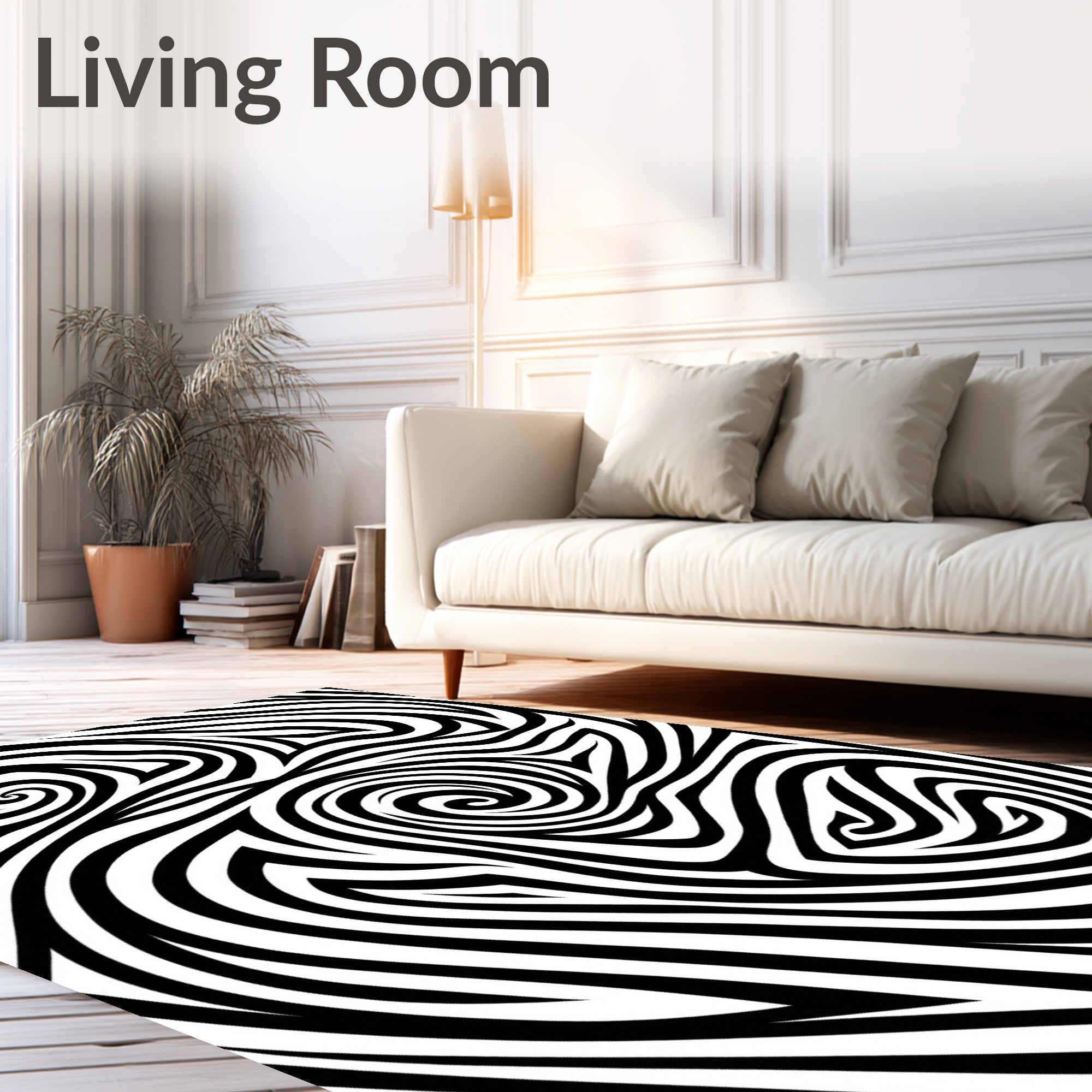 Monochrome Swirl Organic Lines Rug
