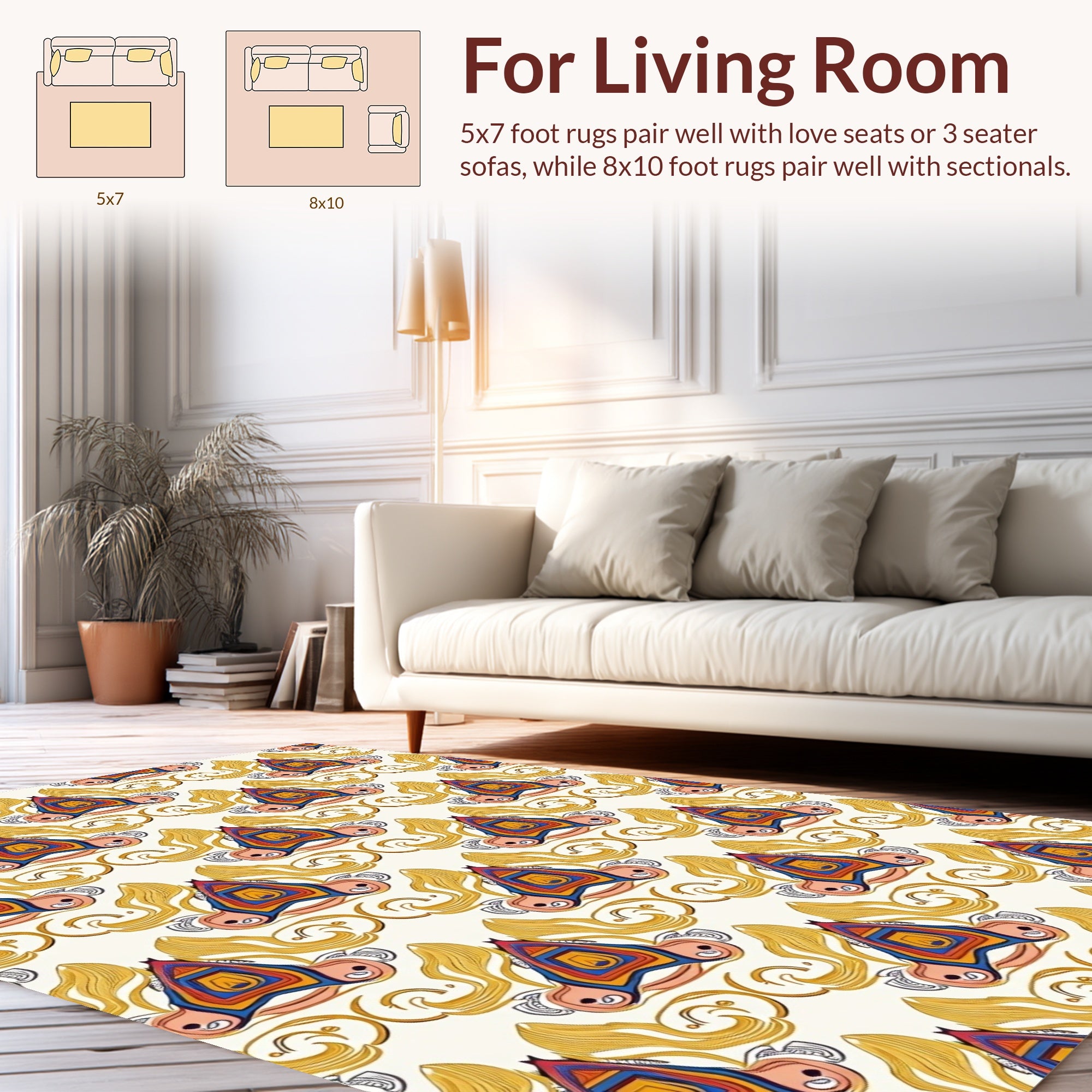 Triangular Pattern With Abstract Yellow Elements Rug