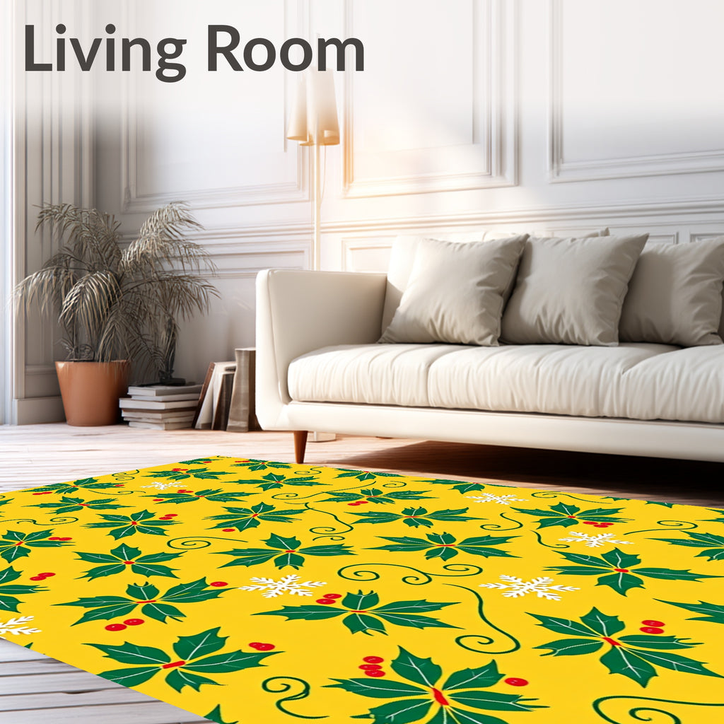 Festive Holly and Snowflakes Pattern Rug