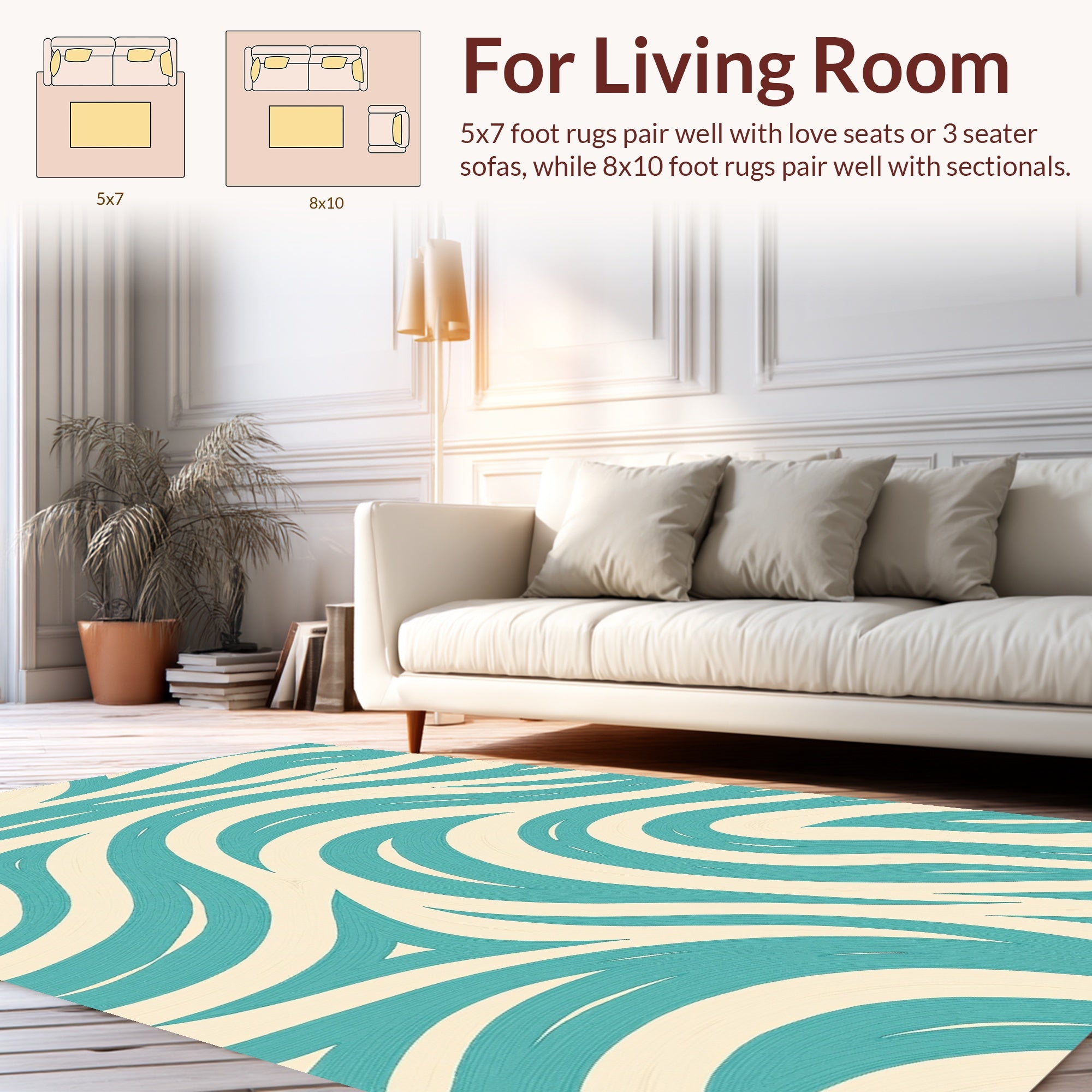 Teal And Cream Swirl Pattern Rug