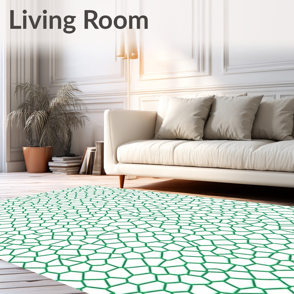 Green Irregular Geometric Web Pattern Rug