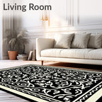 Classic Floral Scrollwork Black Ivory Rug