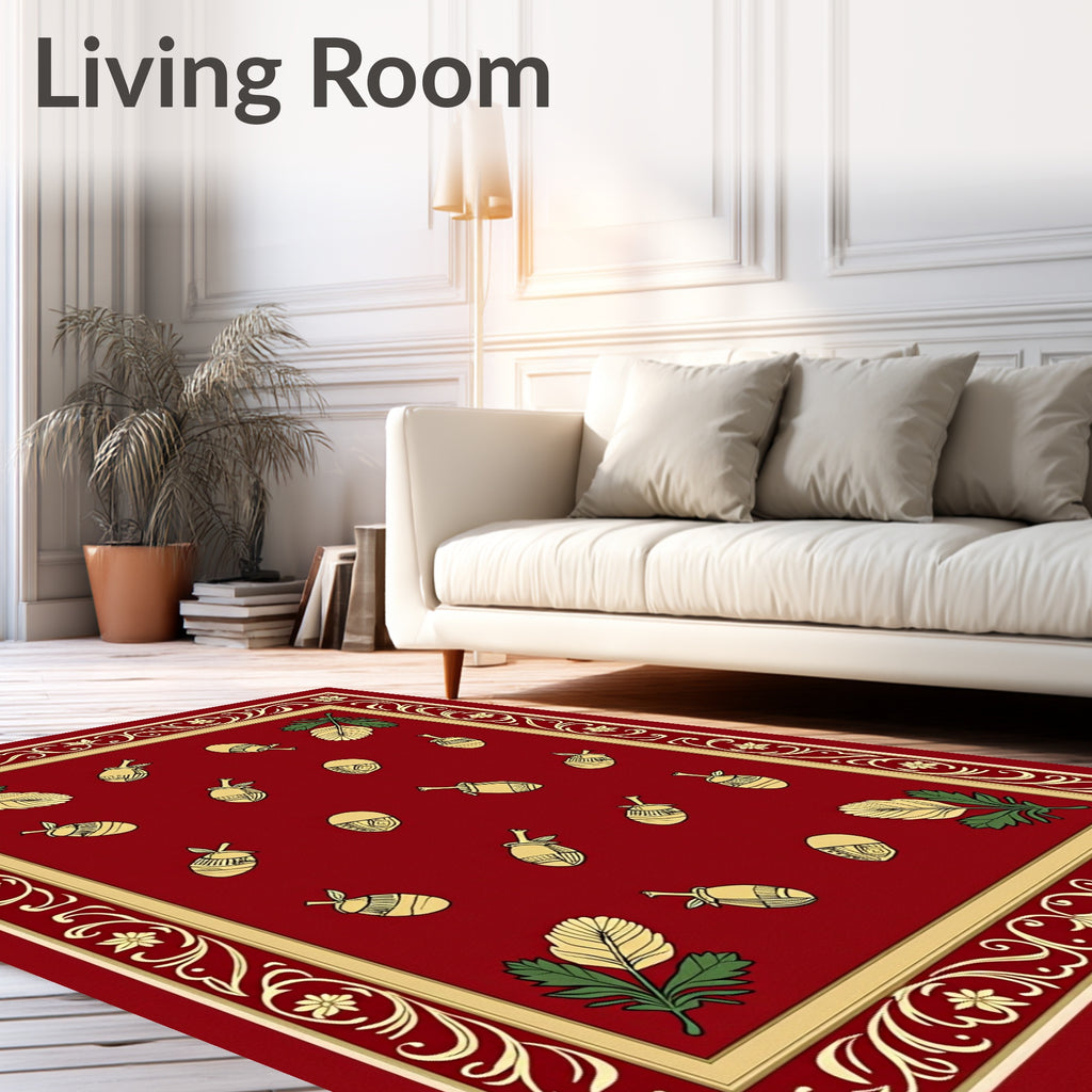 Gold Acorn Botanical Border Design Rug