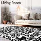 Graphic Mandala Flower Black White Rug